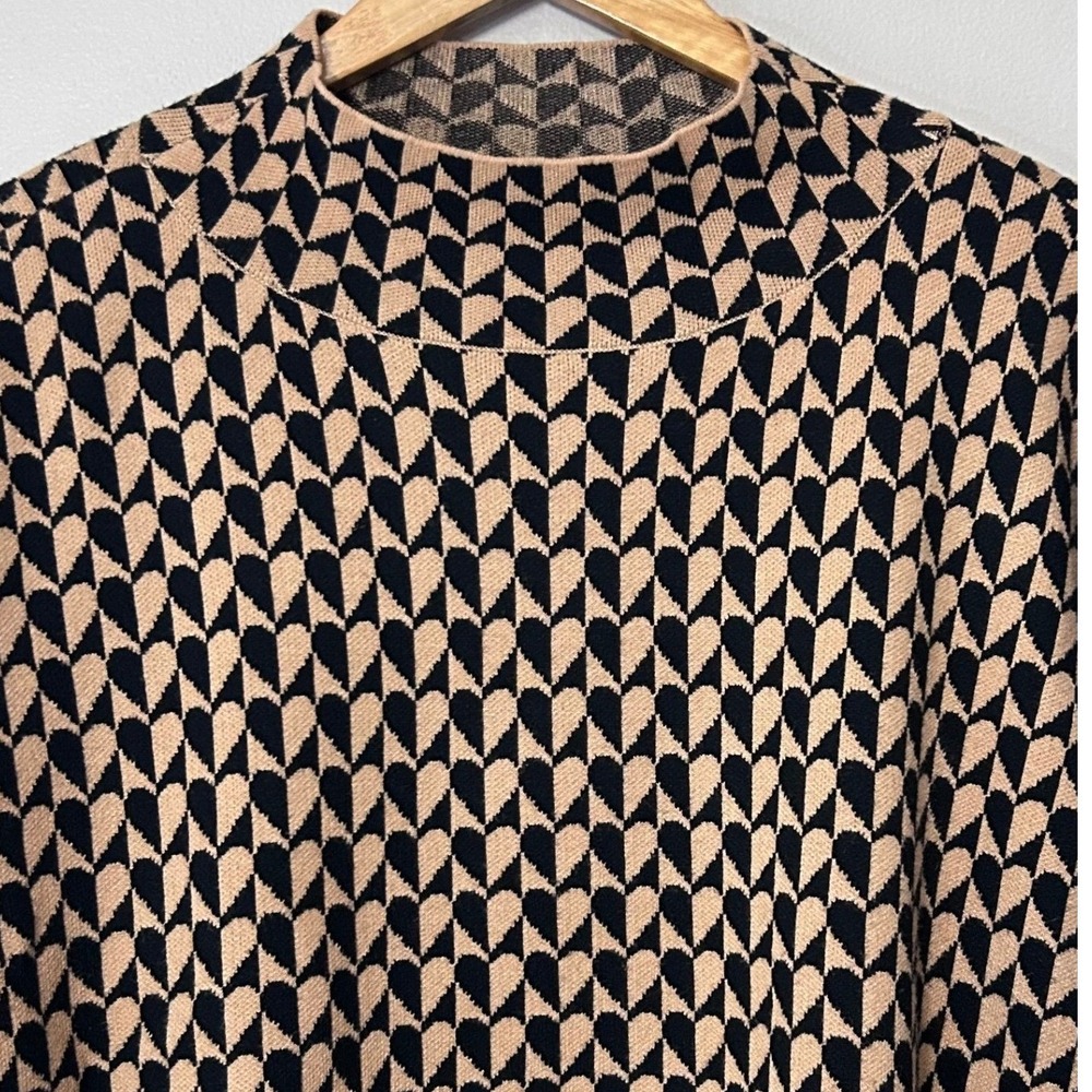 Maeve Carys Sweater Women Small Tan Black Heart Mock Neck Relaxed Anthropology